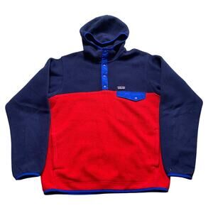 Patagonia Synchilla Snap-T Mens Hooded Red Blue Colorblock Fleece Jacket Medium